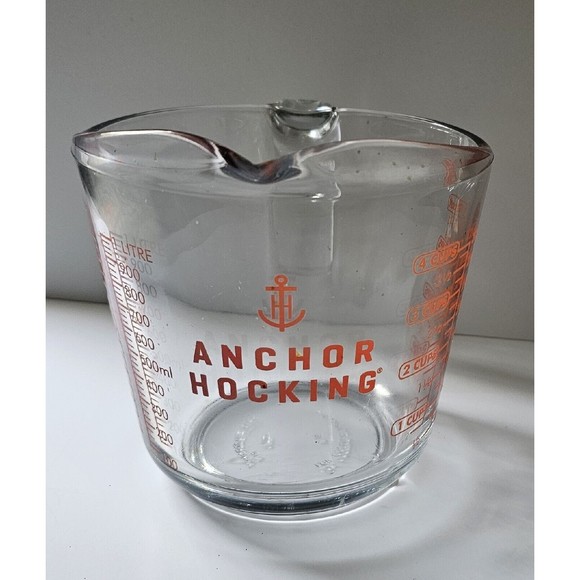 Anchor Hocking Glass Measuring Cup Open Handle 4-Cups 32oz 1-Quart Red Lettering - Picture 7 of 10